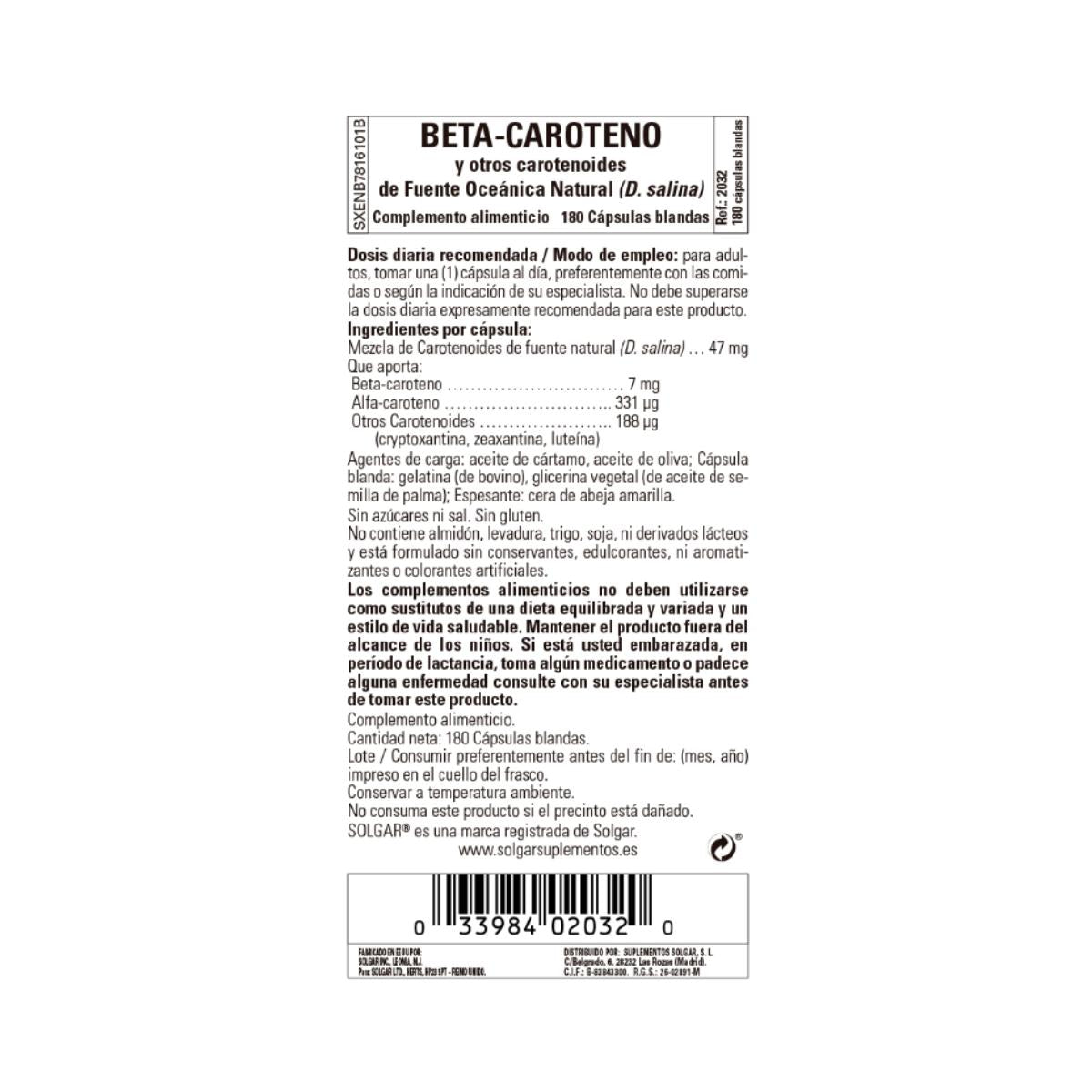 Betakaroten Oceánico, 180 kapslar à 7 mg