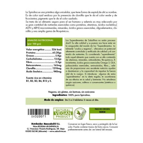 Spirulina ECO 260 tabletter 125 g, Salud Viva