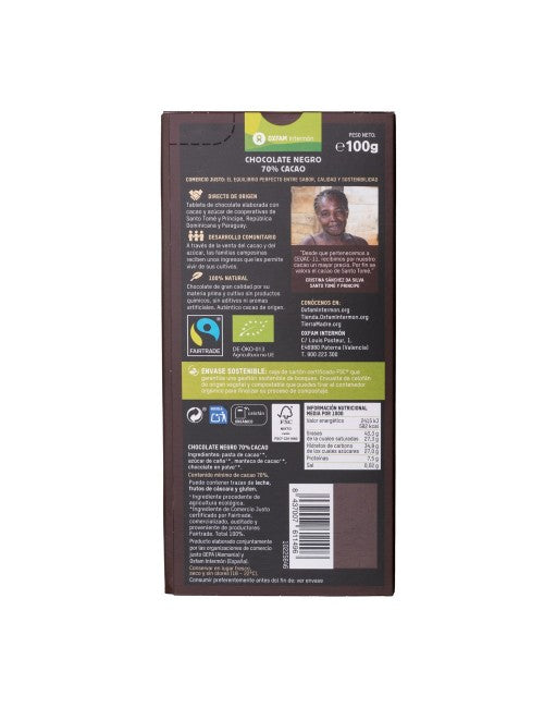 Tablette de chocolat noir 70 % Bio Tierra Madre 100 g