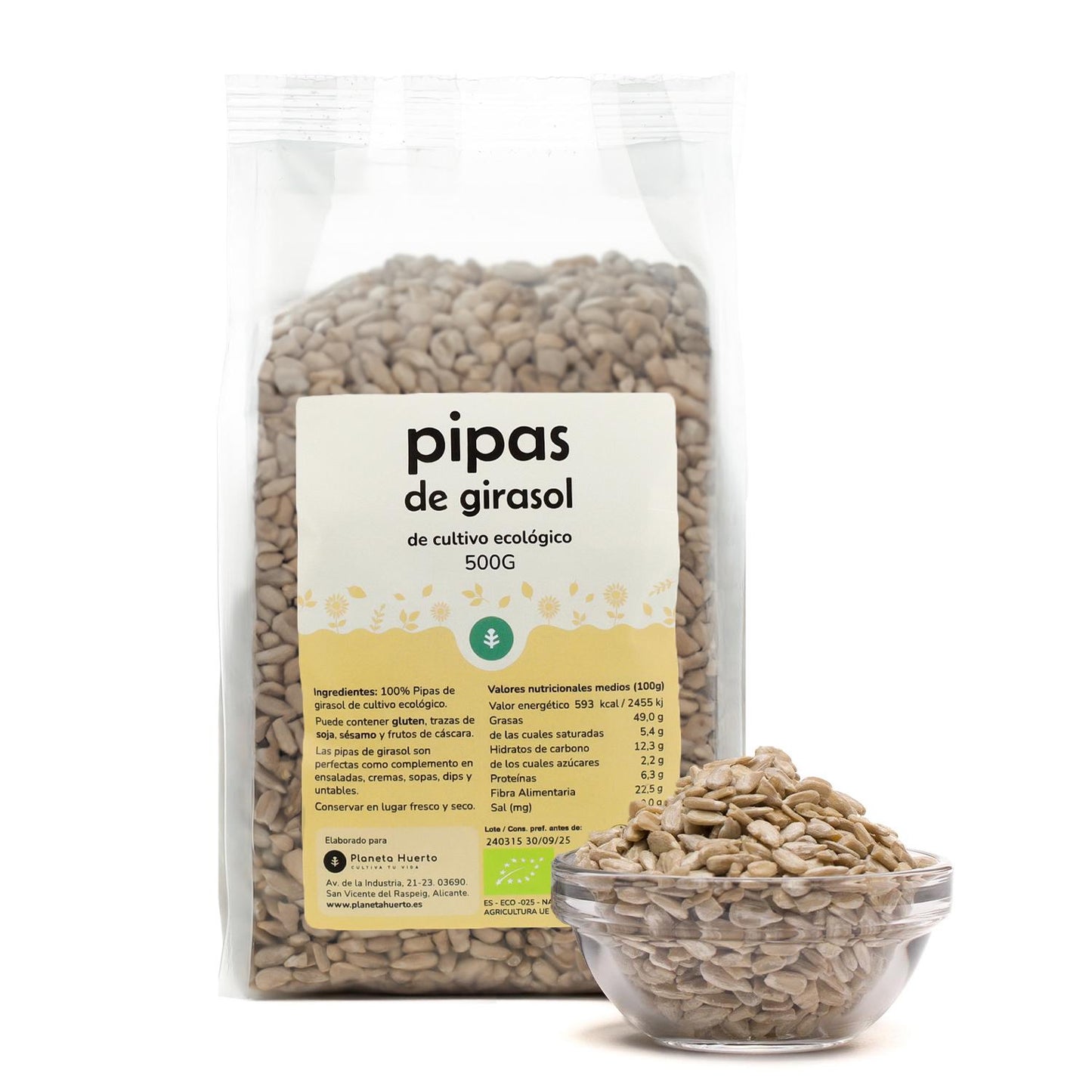 Paquet de 2x graines de tournesol décortiquées ECO Planeta Huerto 500 g
