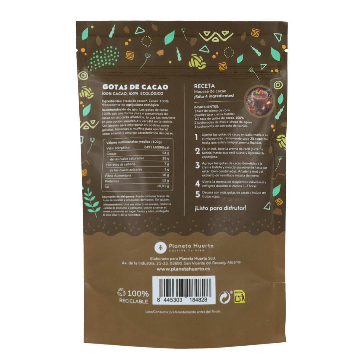 Gocce di cioccolato 100% cacao ECO Planeta Huerto 200 g