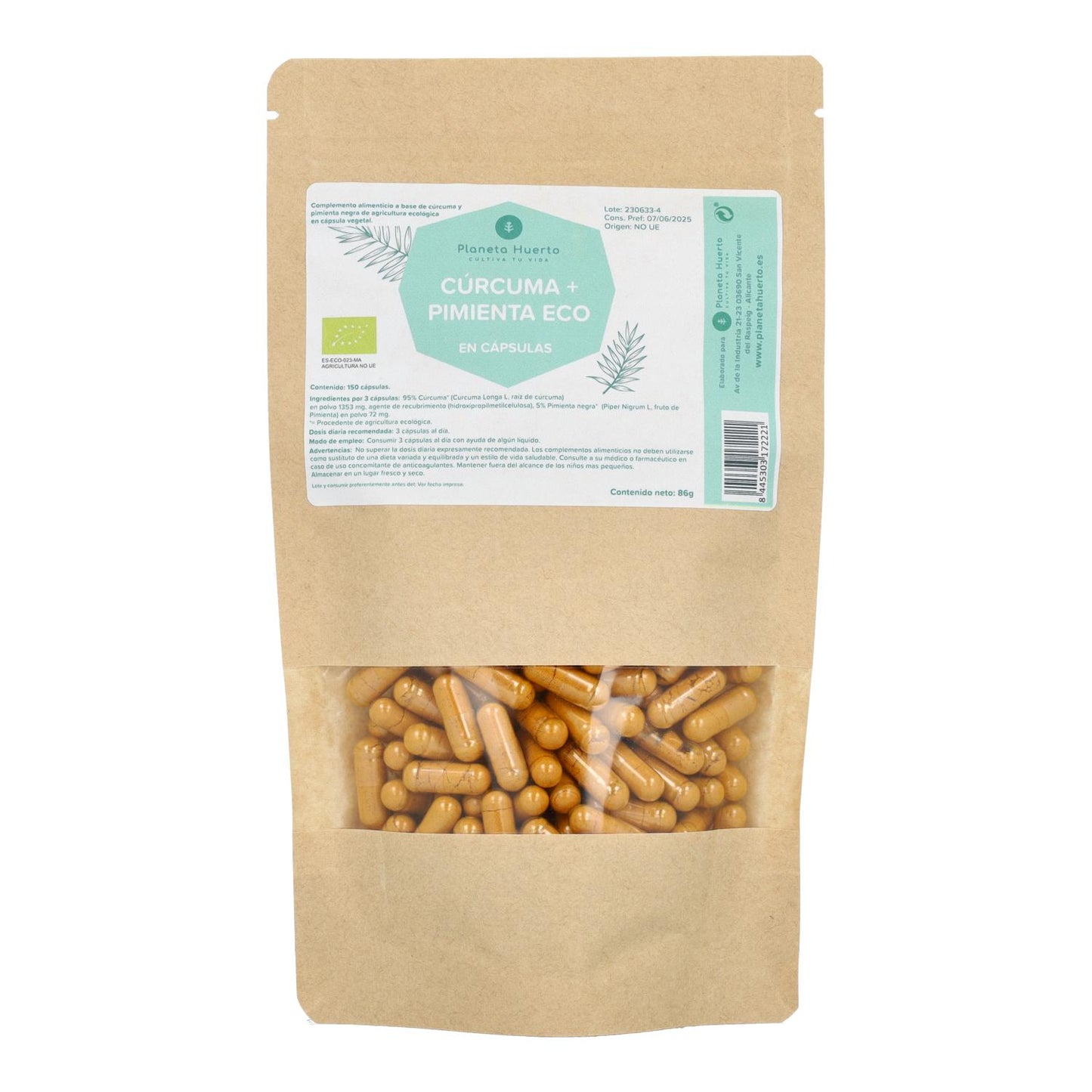 Curcuma biologica + Pepe biologico Planeta Huerto 150 capsule