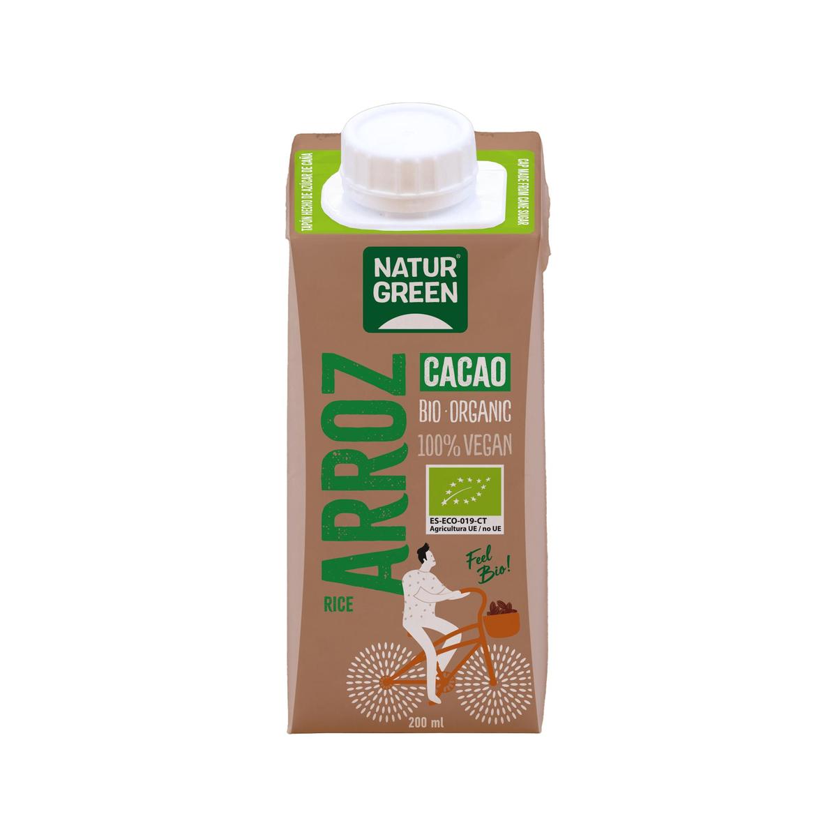 Confezione da 24 bevande di riso e cacao biologico NaturGreen 200 ml