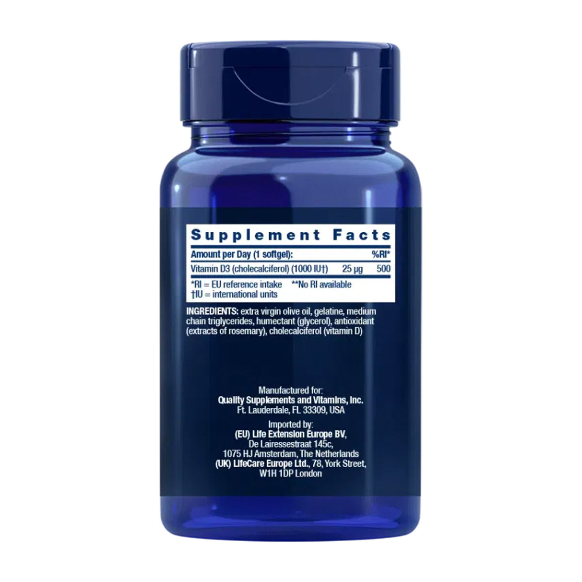 Vitamin D3 1000 IU, Life Extension 250 softgels