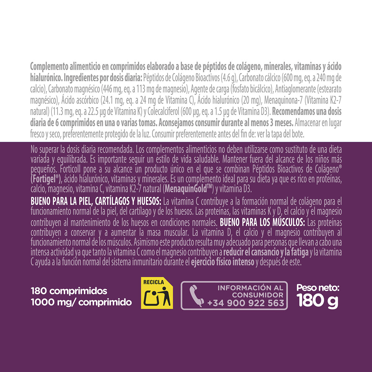 Collagène bioactif Forticoll 180 comprimés