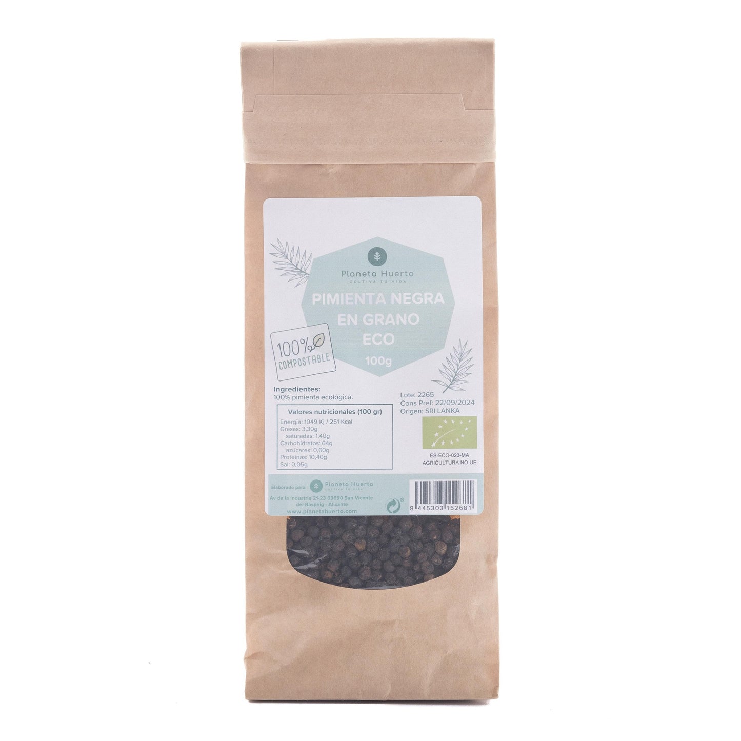 Zwarte peperkorrels ECO Planeta Huerto 100 g