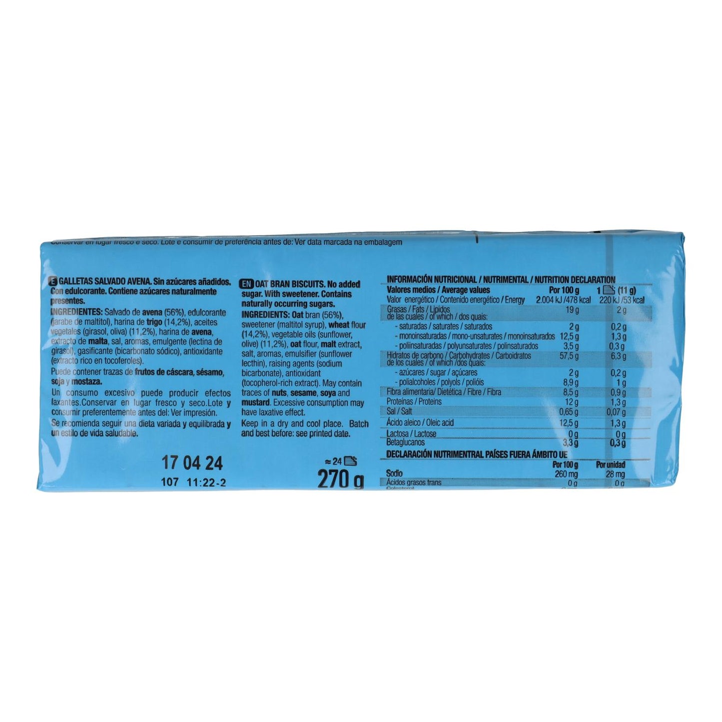 Haferkekse mit Kleie, 0 % Zucker, Santiveri, 270 g