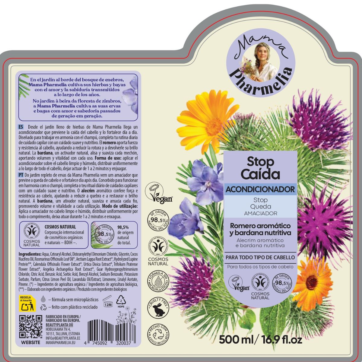 Après-shampooing anti-chute au romarin aromatique et à la bardane nourrissante, Mama Pharmelia, 500 ml