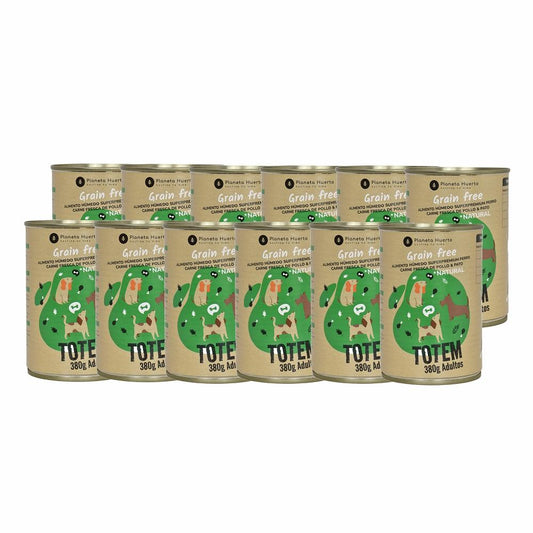 Paquet de 12 x nourriture humide Superpremium sans céréales pour chiens Poulet & Canard 380 g Planeta Huerto