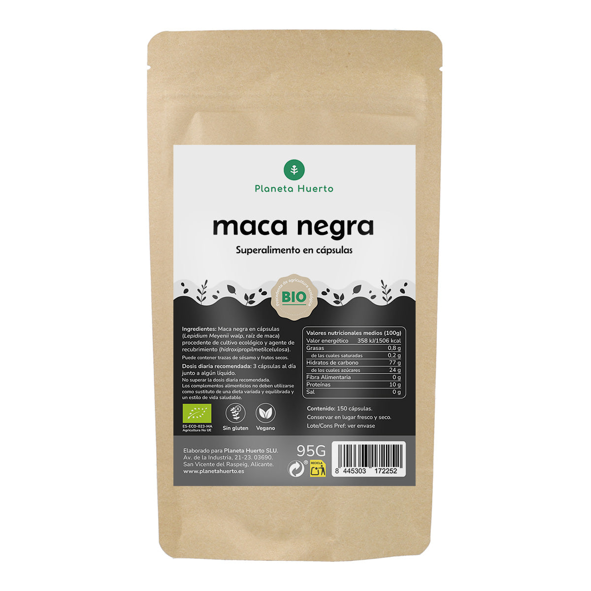 ORGANIC Schwarzer Maca Planeta Huerto 150 Kapseln
