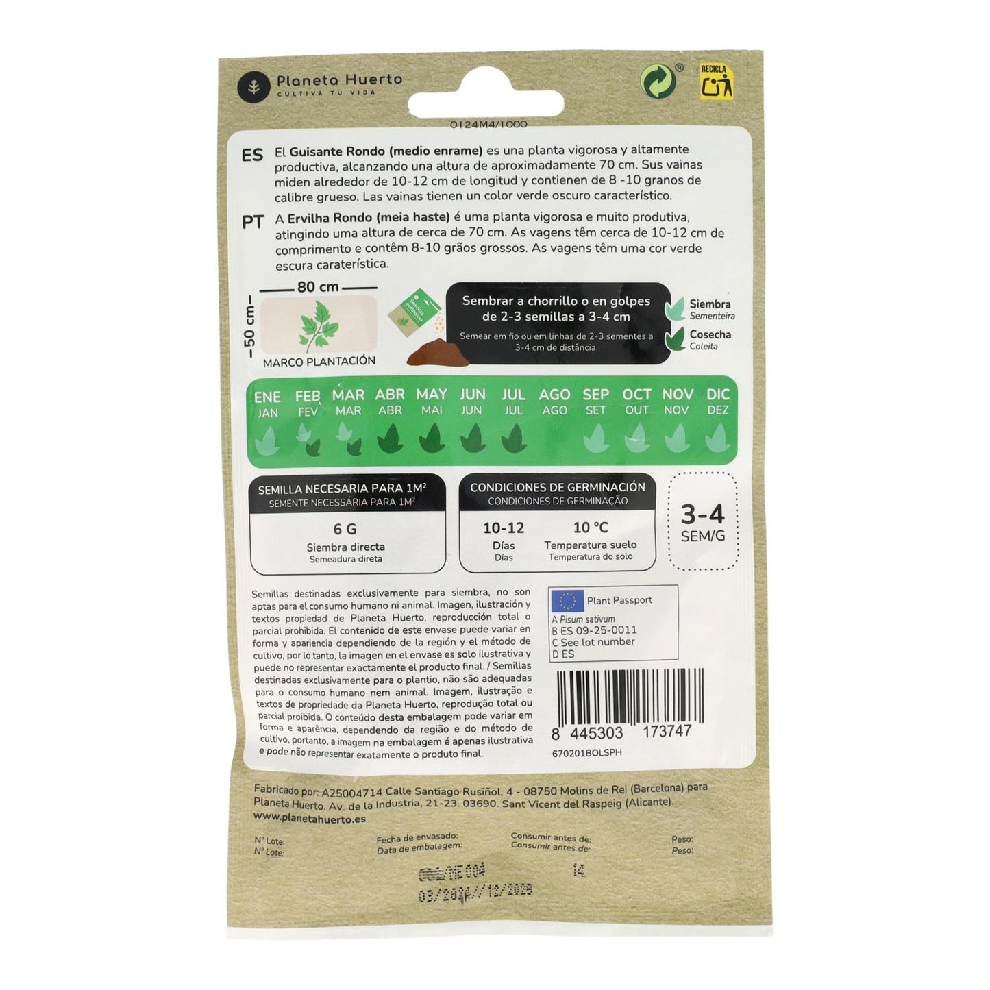 Ökologisches Saatgut der Erbse rondo 1/2 enrame Planeta Huerto