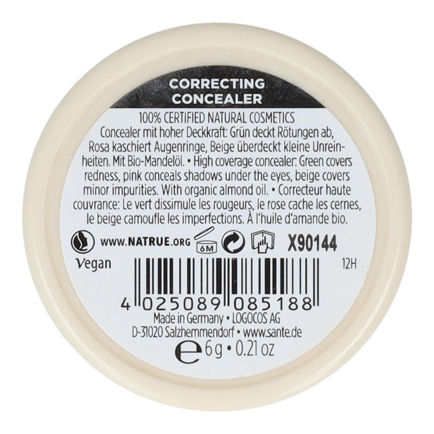 Maquillaje corrector en polvo compacto de crema 3 tonos Sante 3x2 gr