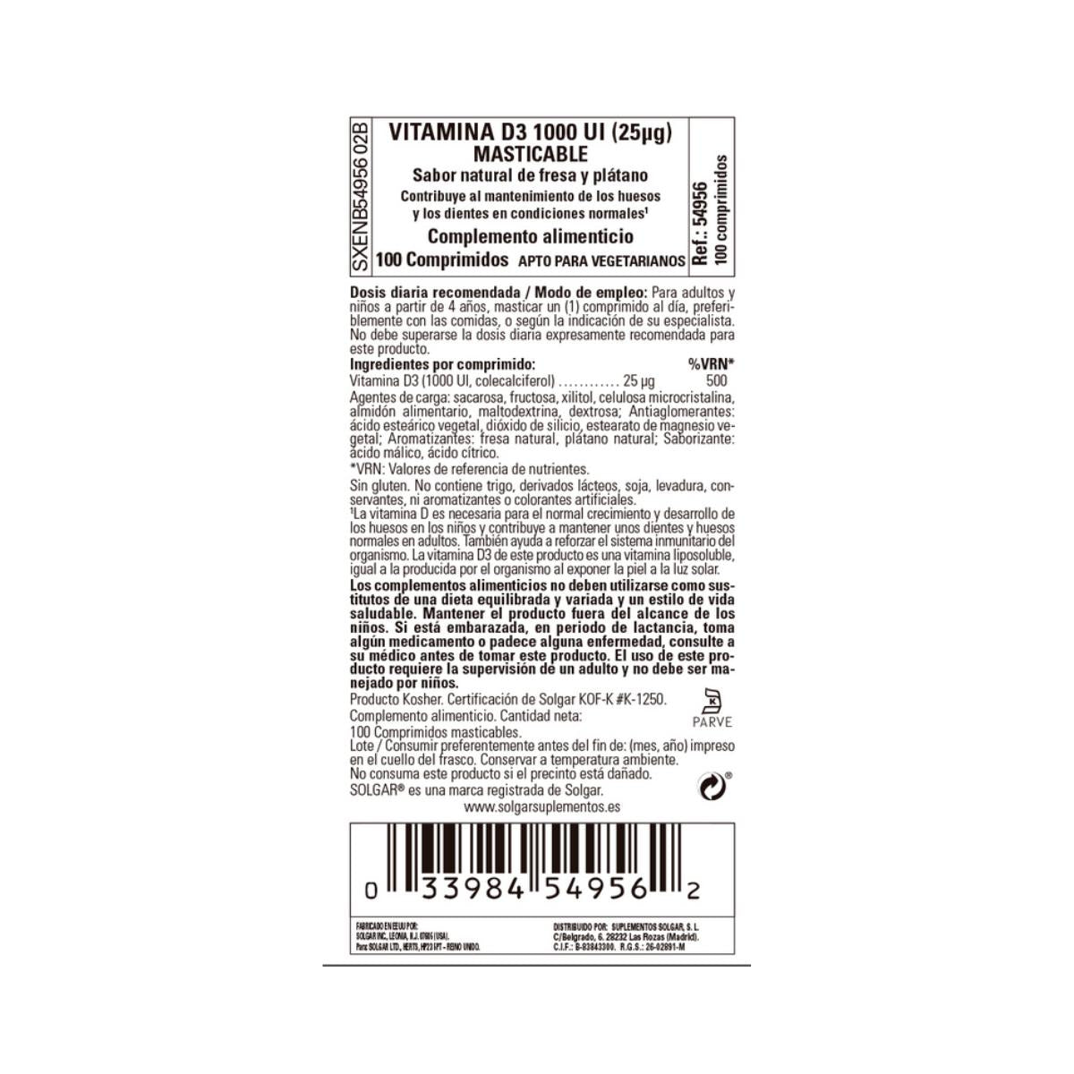 Vitamin D3 1000 IE, 100 Kautabletten à 25 μg