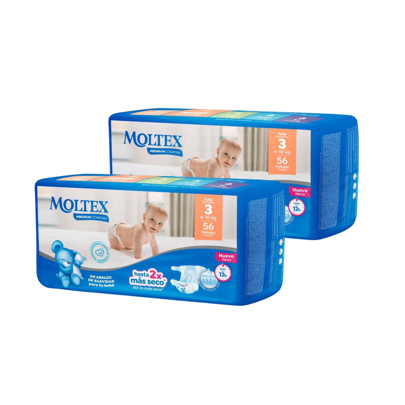 Pack 2 x couches Moltex Premium Comfort T3 (4-10 kg) 56 unités
