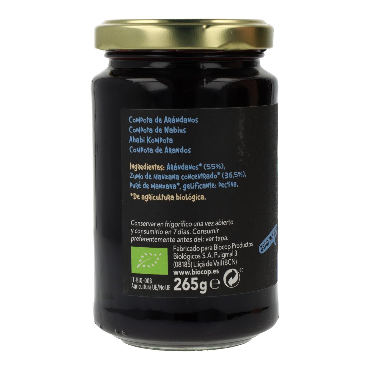 Compote de myrtilles BIO Biocop, 265 g
