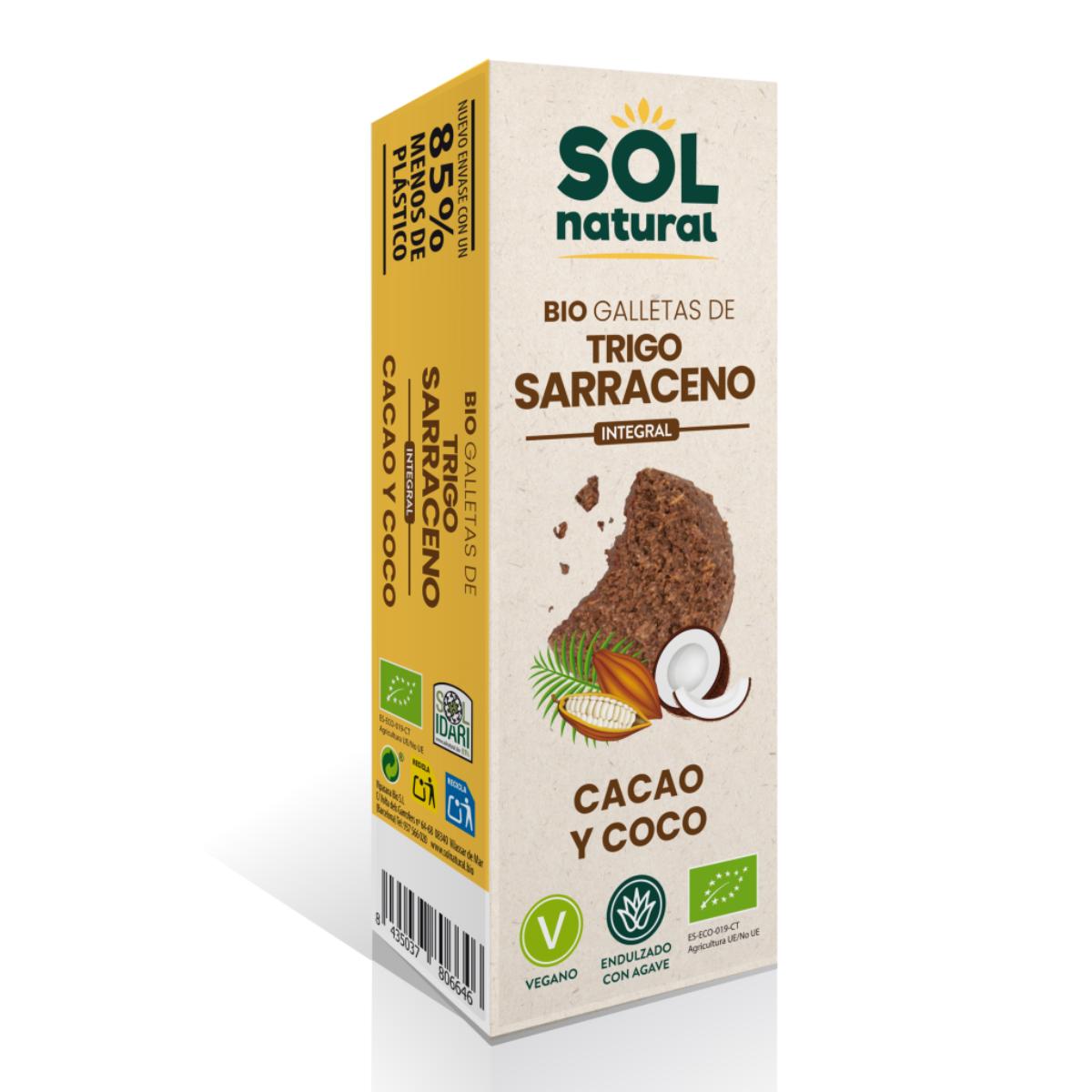 Biscuits complets au sarrasin, cacao et noix de coco bio Sol Natural 175 g