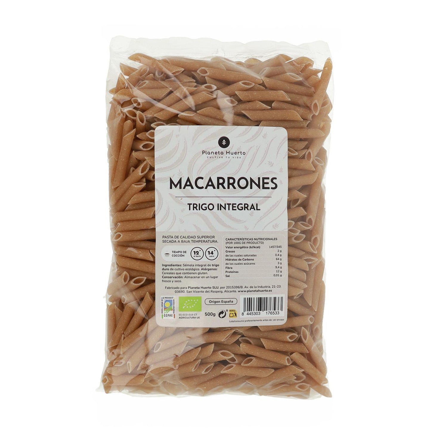 Makkaroni aus Vollkorn ECO Planeta Huerto 500gr