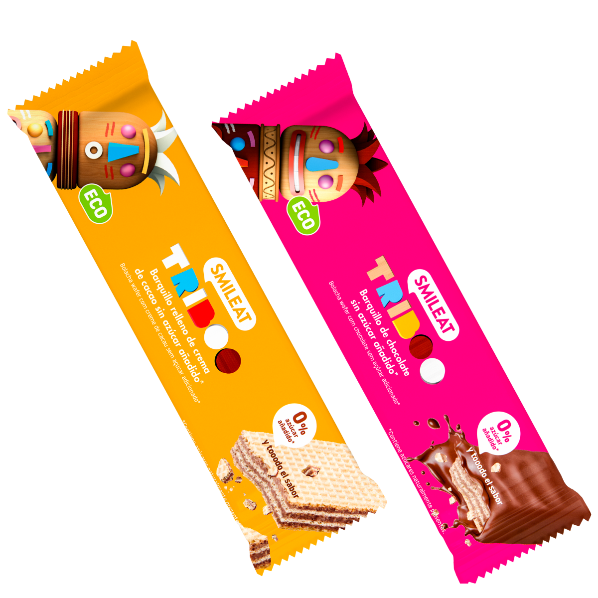Packung gefüllte Waffelriegel + gefüllt und mit Kakao überzogen ECO Smileat 30 g (2 Stück)