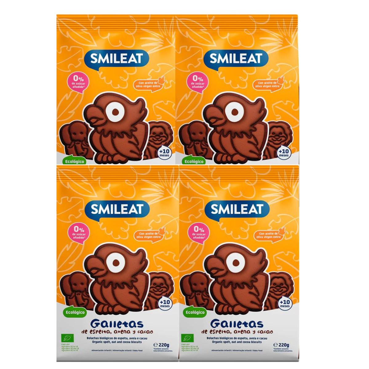 Pack 4 x Biscuits à l'épeautre, à l'avoine et au cacao ECO 220 g Smileat