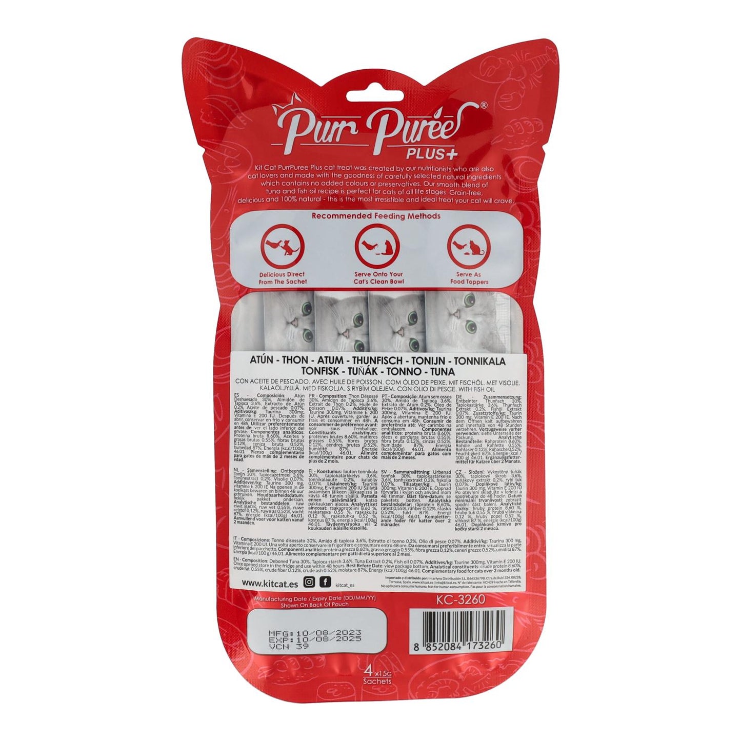 Kit Cat PurrPuree Plus - Tonno Skin & Coat Kit Cat 4x15 g Snack cremoso per gatti