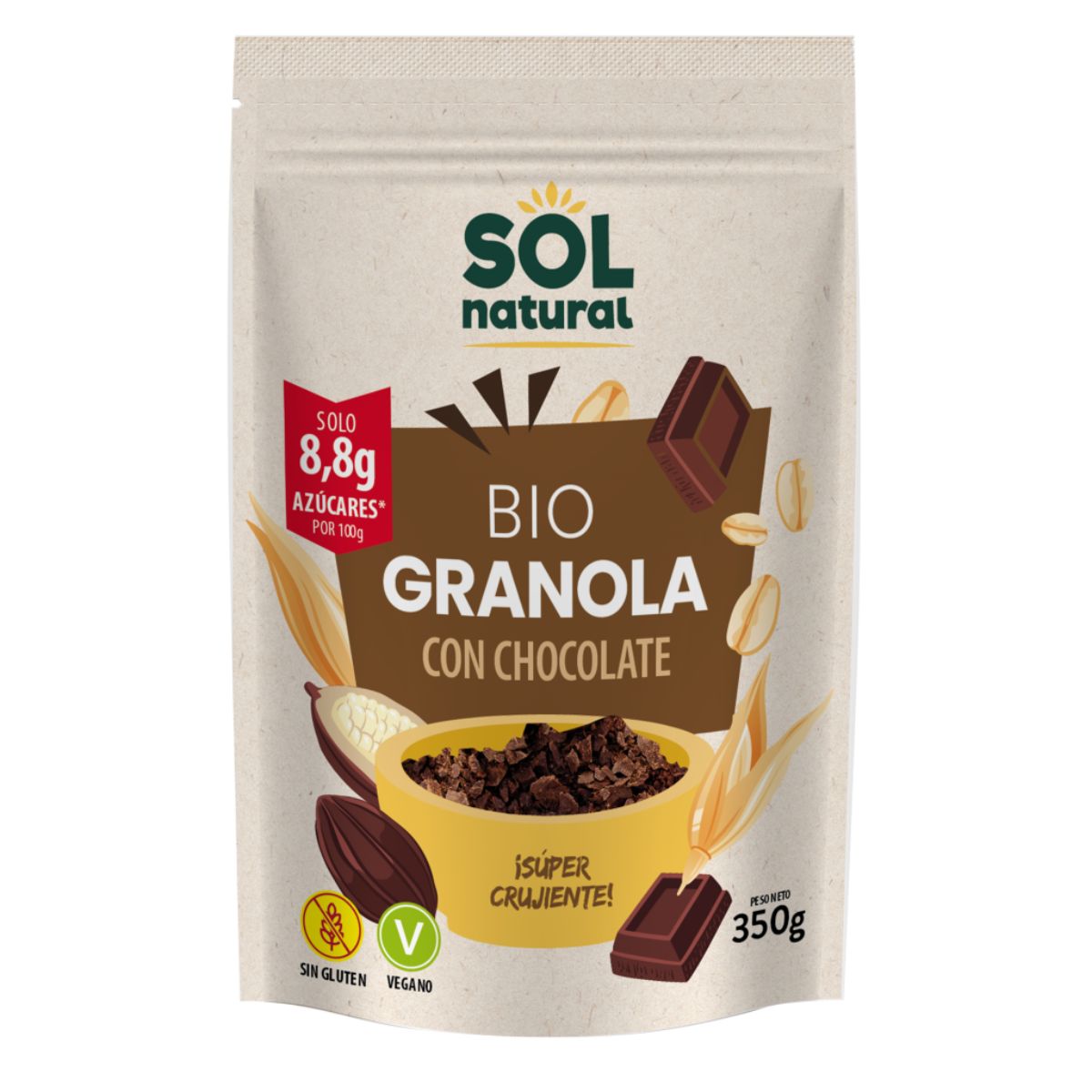 Granola d'avoine sans gluten au chocolat bio Sol Natural 350 g