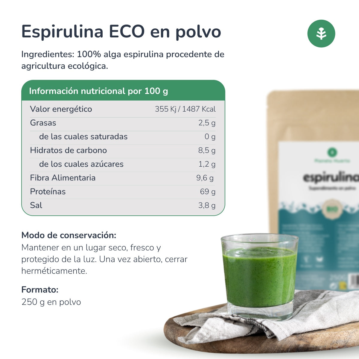 Spiruline en poudre ECO Planeta Huerto 200 g