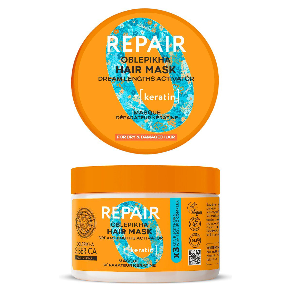 Masque capillaire réparateur à la kératine, Natura siberica, 300 ml