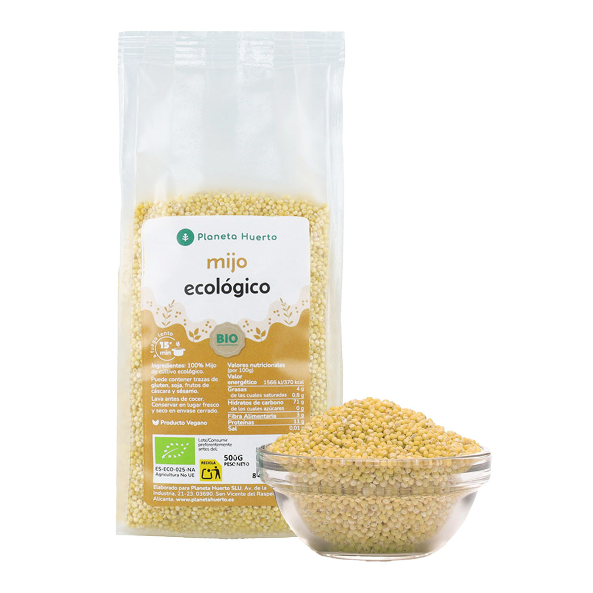 Förpackning 2x Skalad hirs ECO Planeta Huerto 500 g