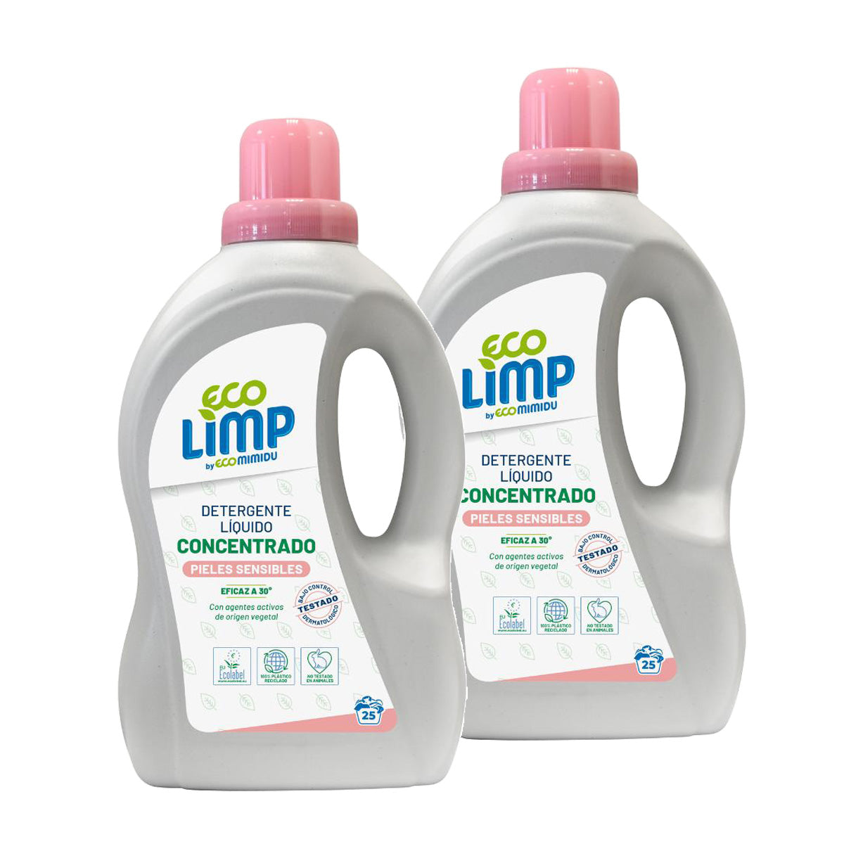 Lot de 2 flacons de lessive liquide Mimidu ECO pour peaux sensibles, 25 doses