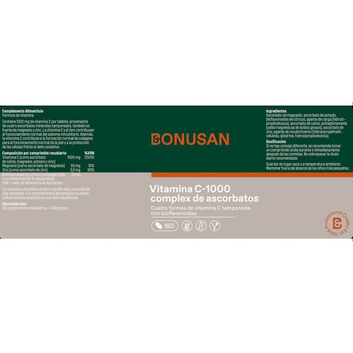 Complexe de vitamine C-1000 d'ascorbates Bonusan 180 comprimés