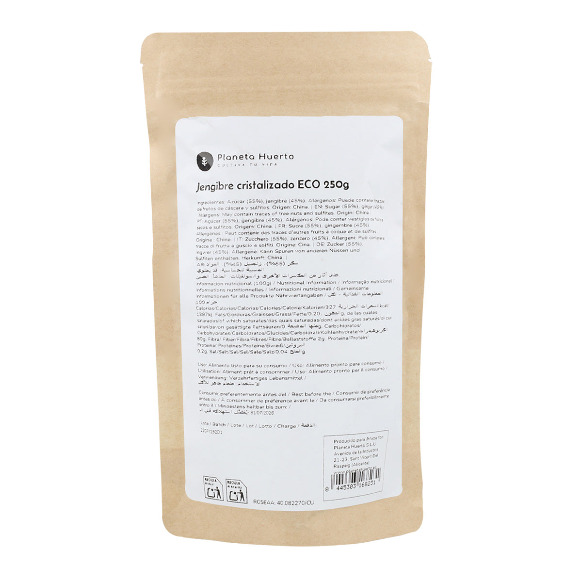 Ginger crystallised ECO Planeta Huerto 250 g