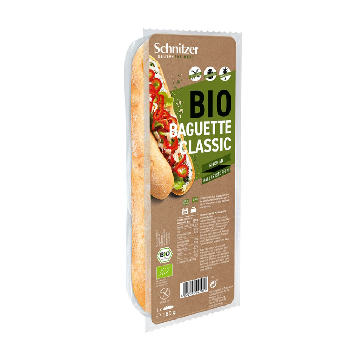 Baguette classique bio sans gluten Schnitzer 180g