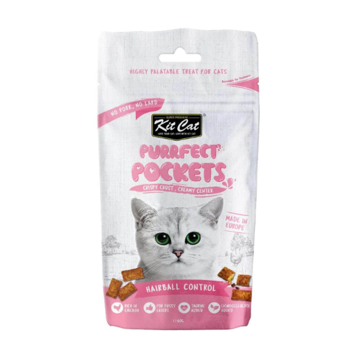 Kit Cat Purrfect Pockets – Hairball Control 60 g Funktioneller Snack für Katzen