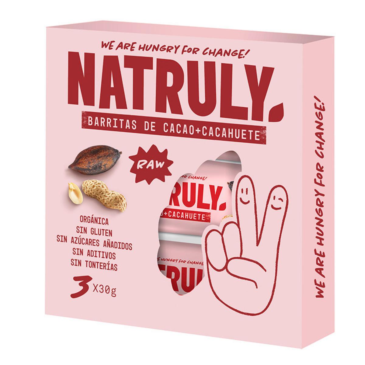 Zestaw 3 x 30 g batoników Raw BIO z kakao i orzeszkami ziemnymi Natruly