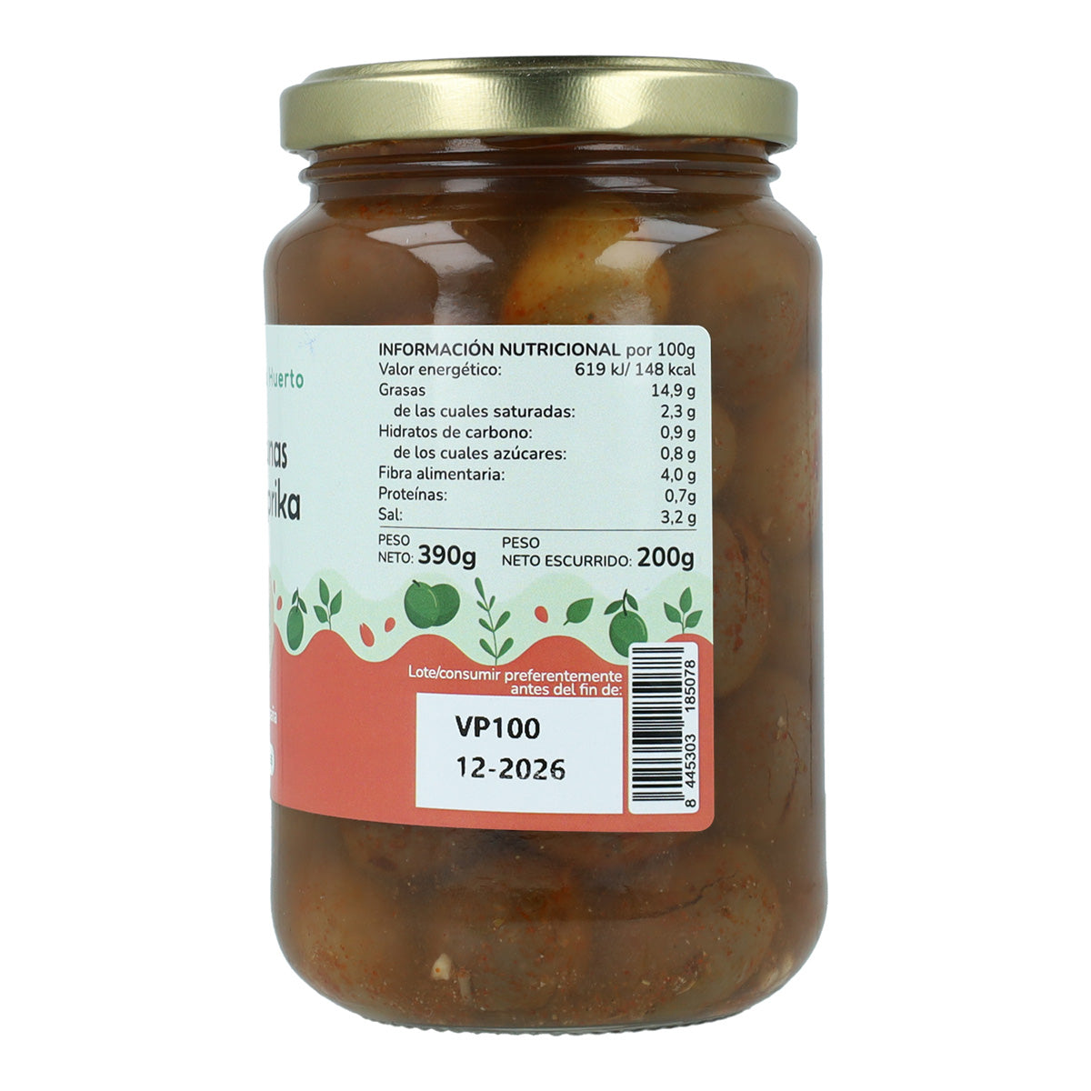 Gröna oliver med Paprika Eco Planeta Huerto 390 g