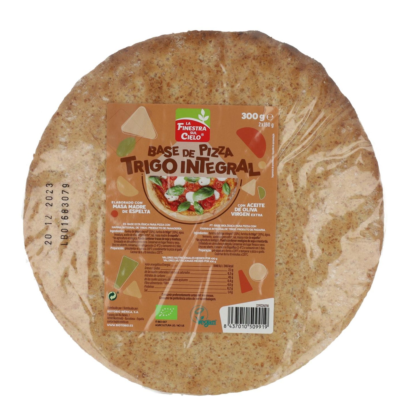 Bio-Pizzaboden aus Vollkornweizen (2 Böden) La Finestra sul Cielo 300 g