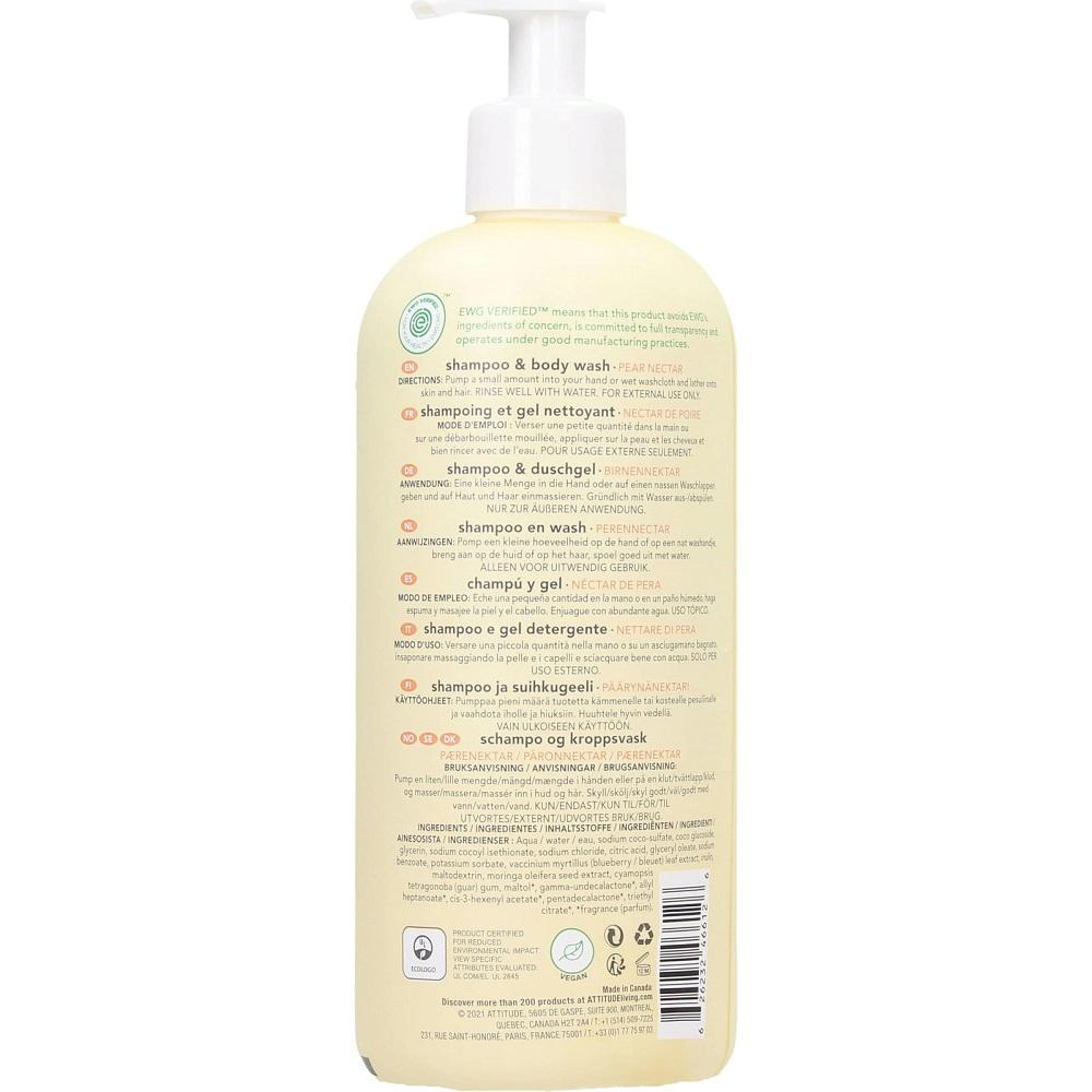 Shampoo e gel per bambini profumato al nettare di pera Attitude 473 ml