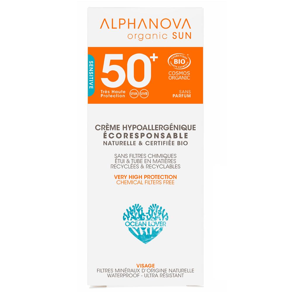 Hypoallergener Sonnenschutz für das Gesicht LSF 50+ Alphanova 50 ml.