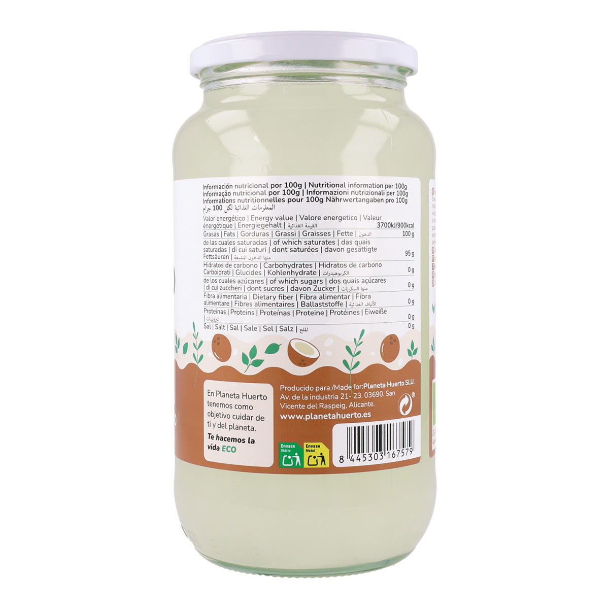 Förpackning 3x Jungfru kokosnötsolja ECO Planeta Huerto 1L