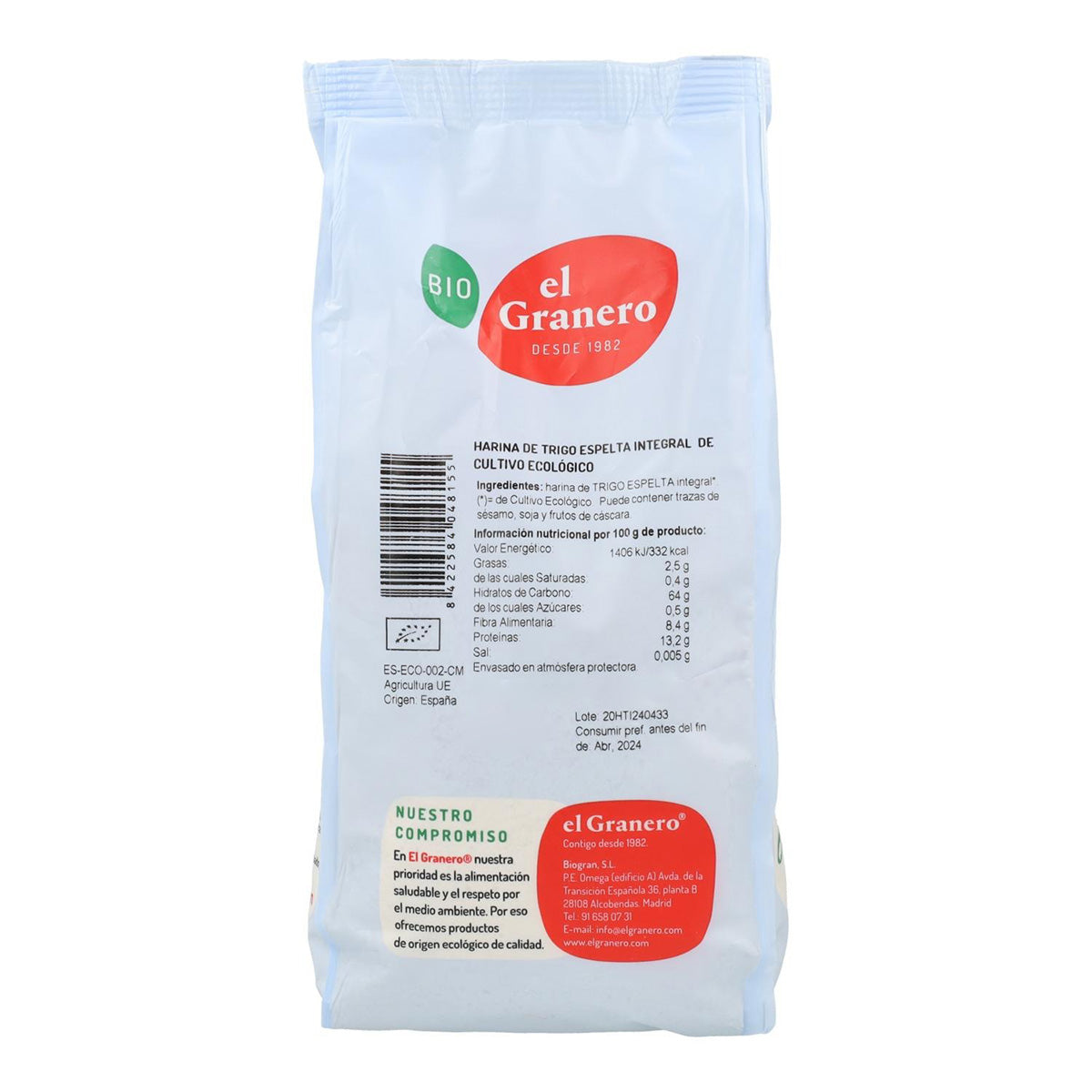 Biologische volkoren speltmeel El Granero 1 kg