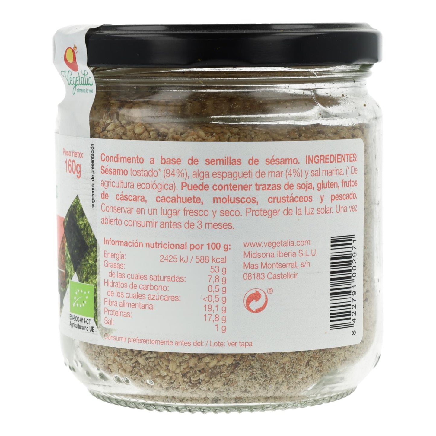 Gomasio with seaweed in a Vegetalia glass jar 160 g
