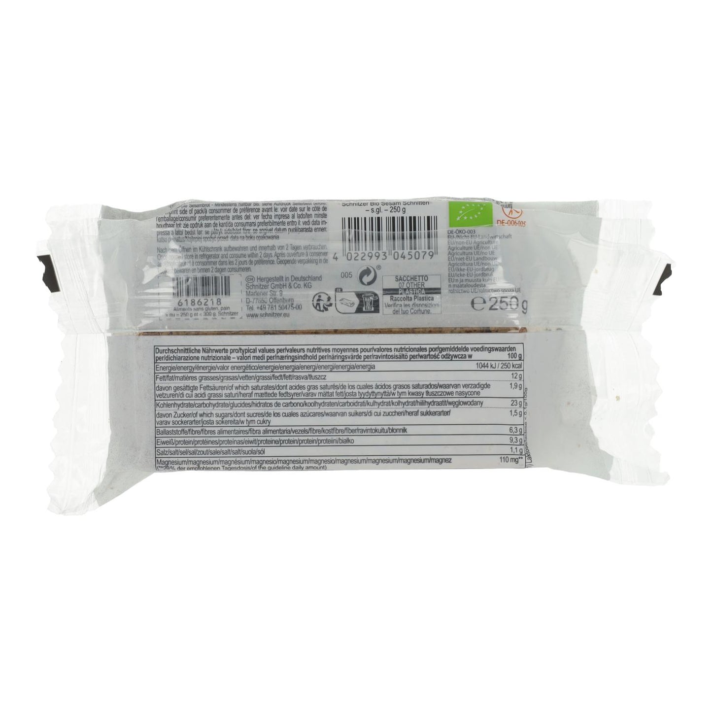 Pane fermentato di grano saraceno e sesamo biologico senza glutine per toast Schnitzer 250 g