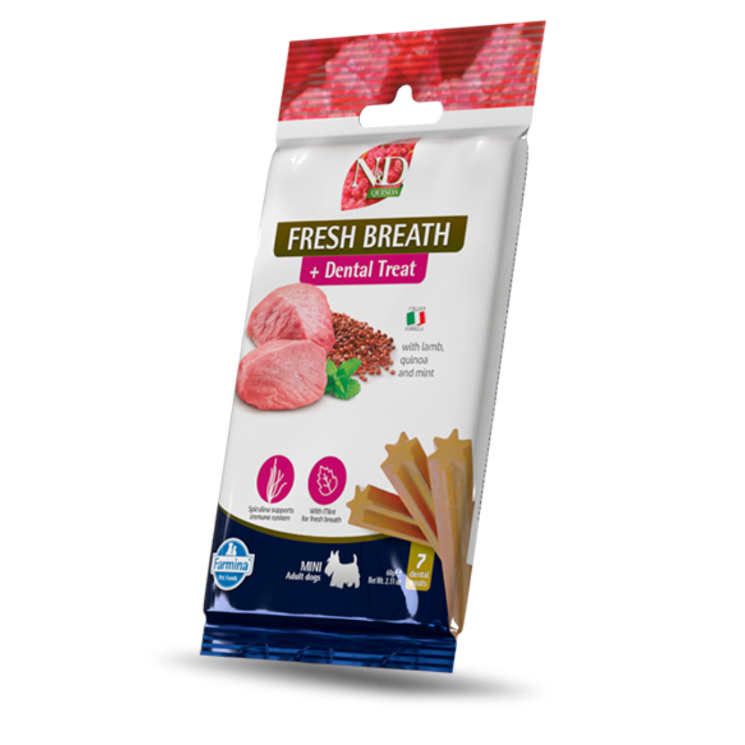N&D Quinoa Canine Dental Treat Fresh Breath för små raser 60 g 7 st