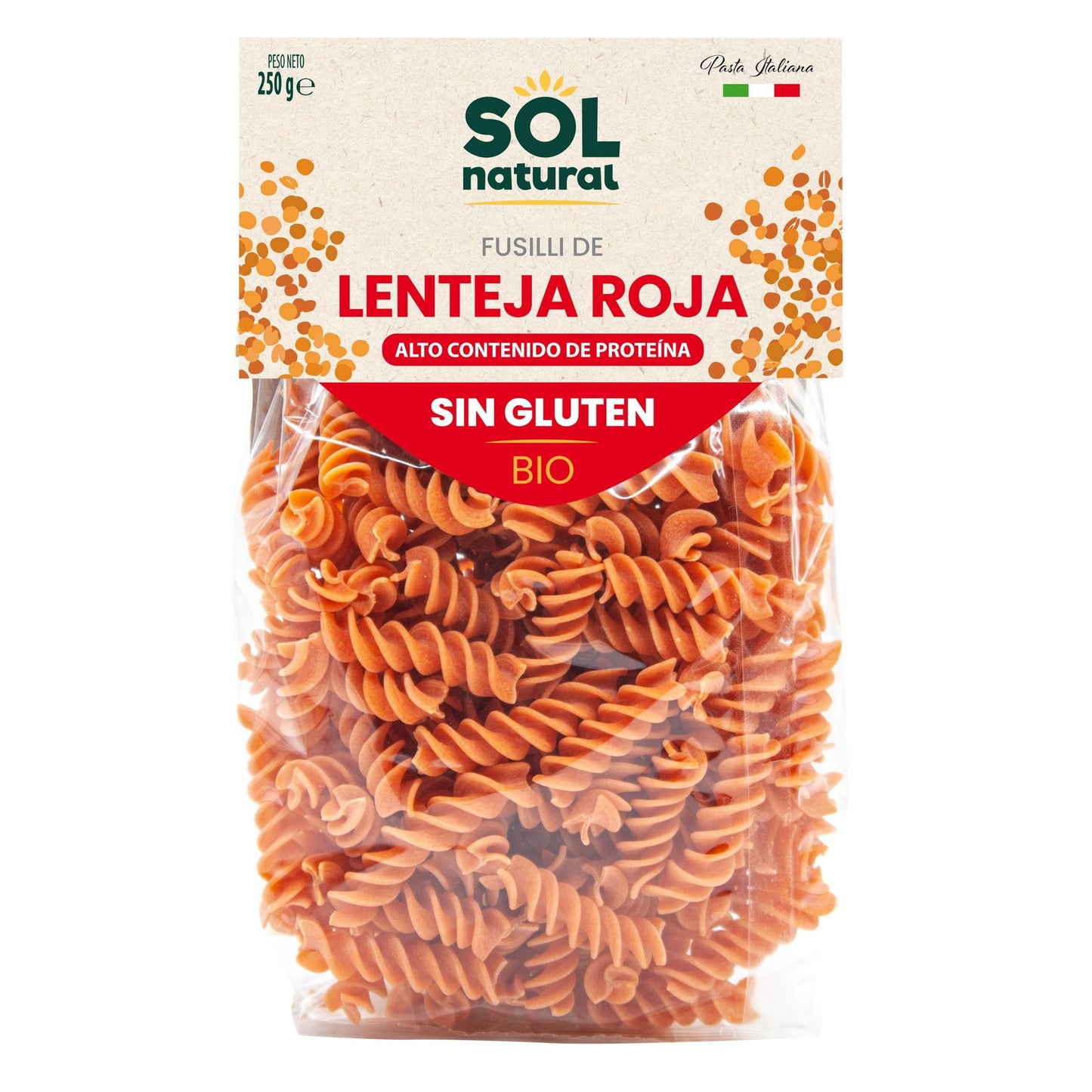 Fusilli aux lentilles rouges bio sans gluten Sol Natural 250 g
