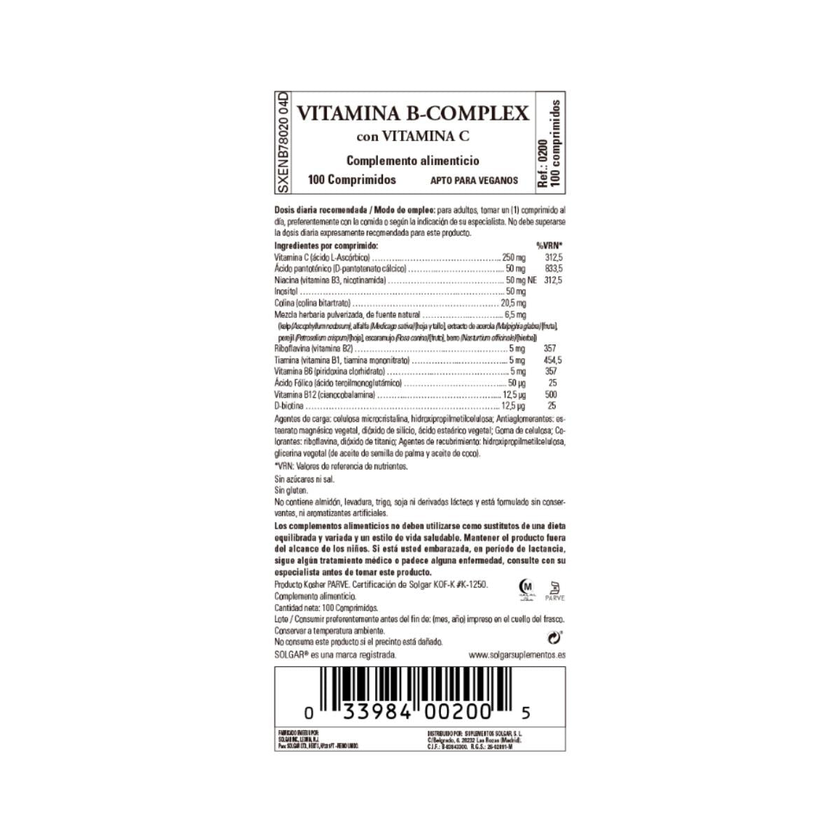 Kompleks witamin z grupy B z witaminą C Solgar 100 tabletek