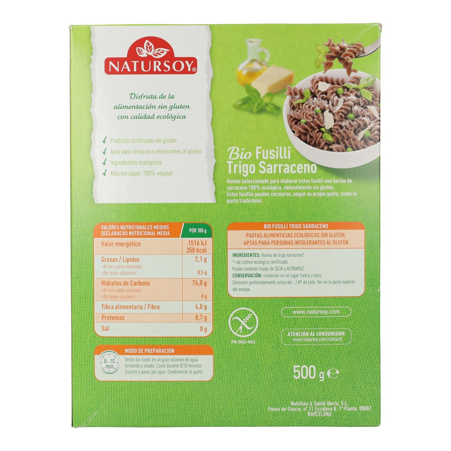 Glutenfreie Buchweizen-Fusilli, 500 g. Natursoy