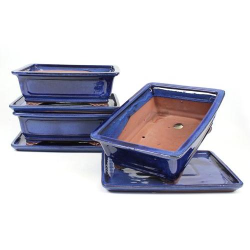 Rechteckiger Bonsai-Topf 25 cm mit blauer Schale