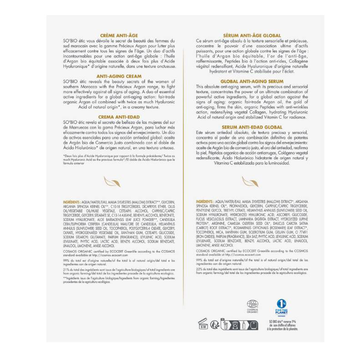 Zestaw upominkowy do pielęgnacji twarzy Precieux Argan Bio & Kwas Hialuronowy, So 'Bio