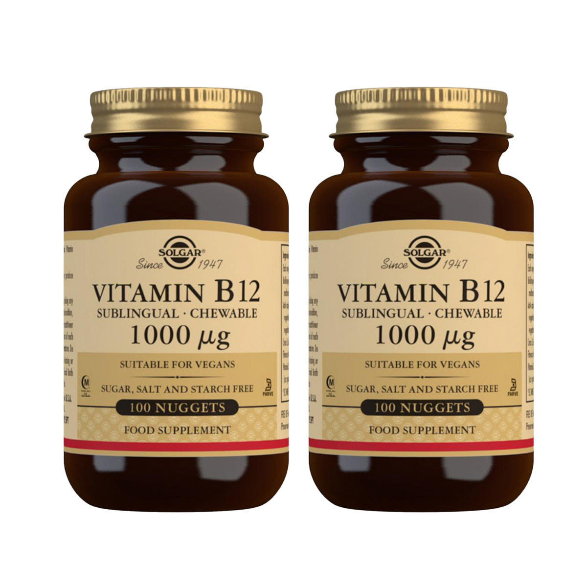 2-pack Vitamin B12 tuggtablett/sublingual, 100 tabletter à 1000μg
