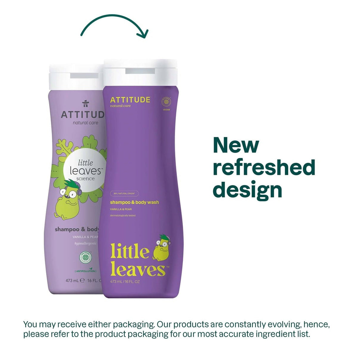 Gel och schampo Little Leaves Vanilj och päron för barn, Attitude, 473 ml